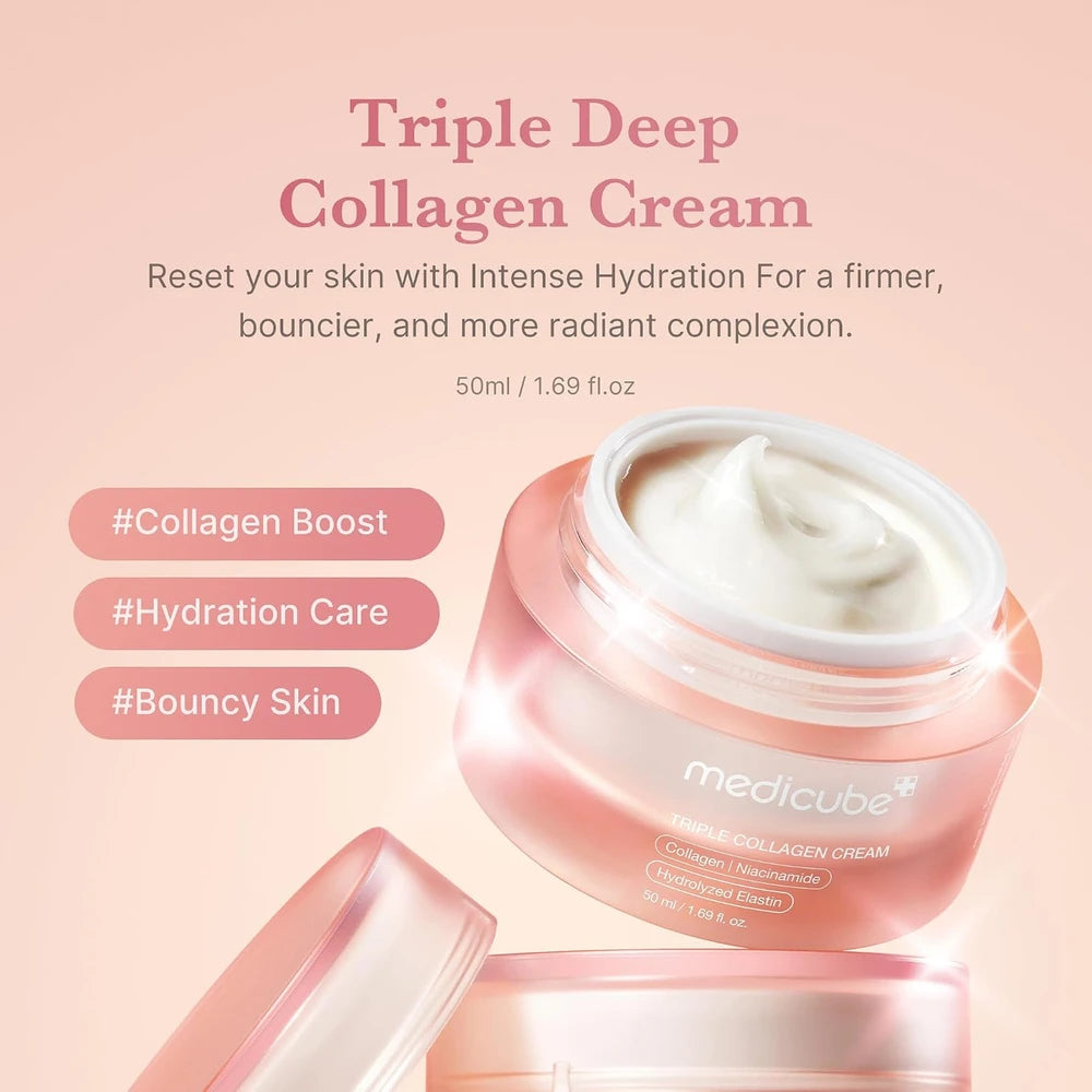 Medicube Triple Collagen Bounce Trio – Korean Overnight Moisturizing Skincare Set
